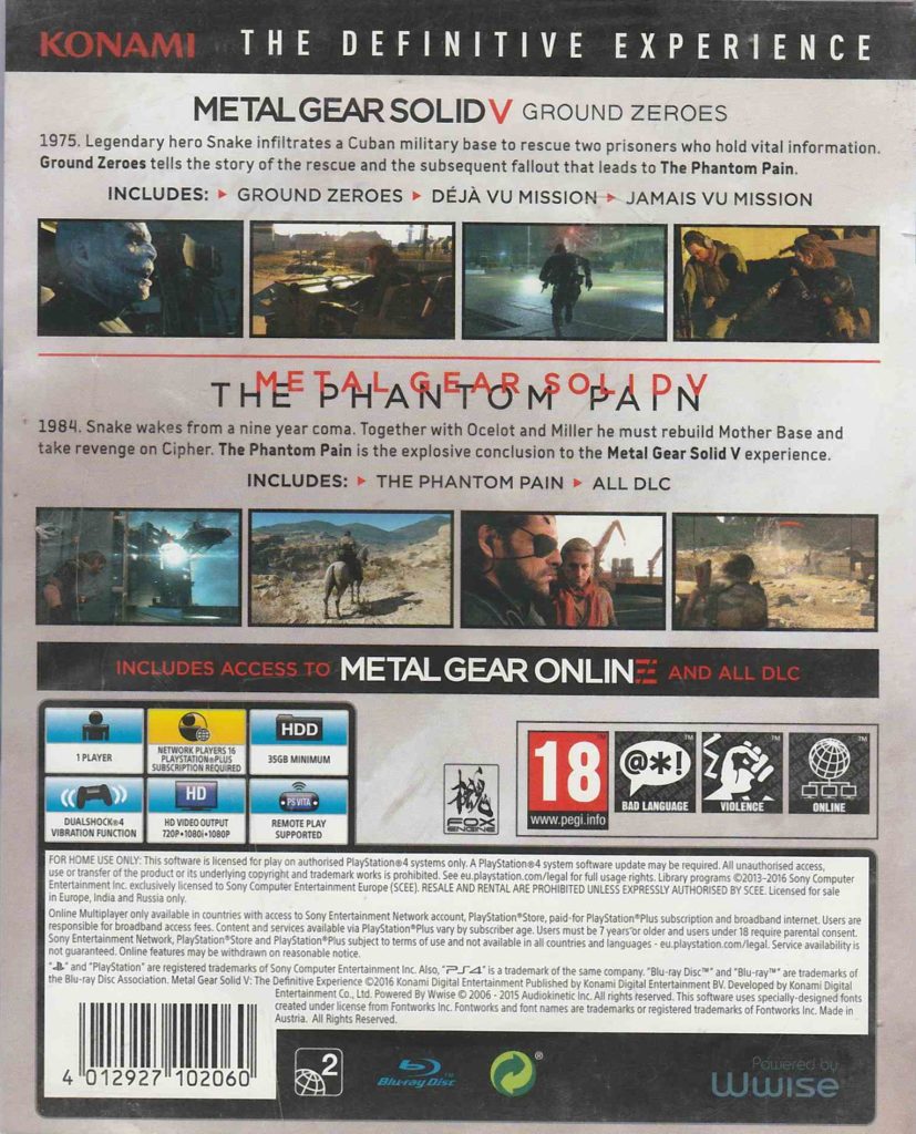 Metal Gear Solid V: The Definitive Experience PS4 back