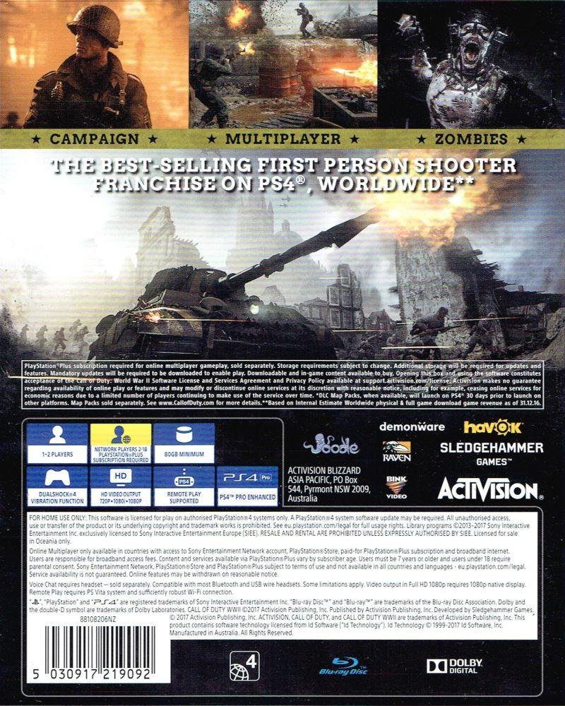 Call of Duty: World War 2 PS4 BACK