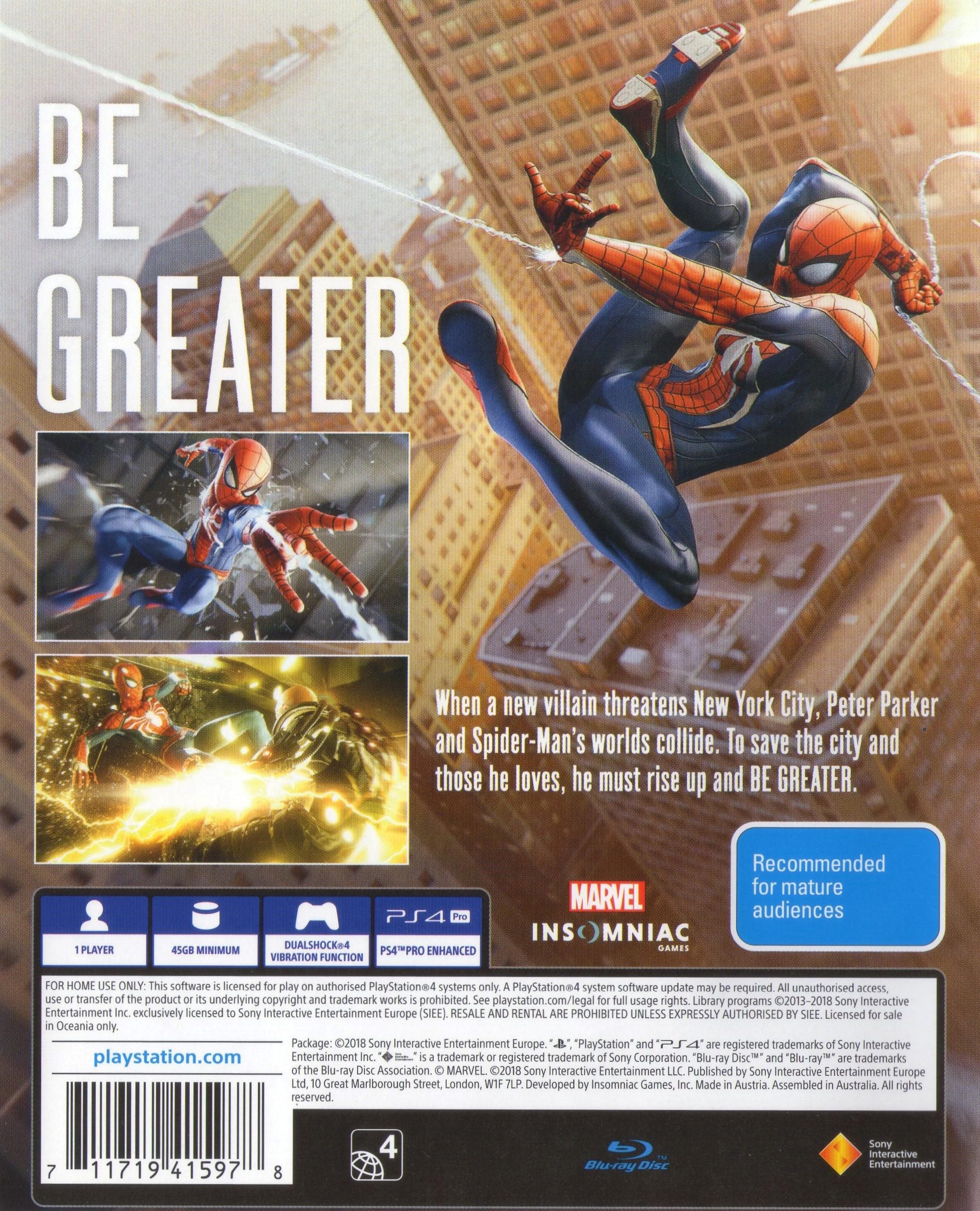 Marvel's SpiderMan PS4 back