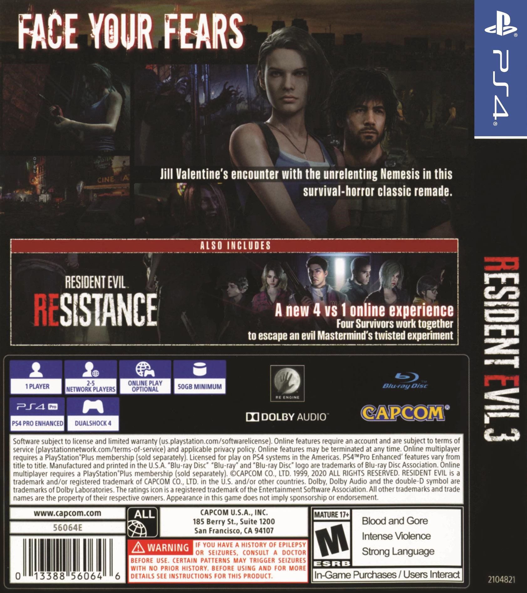 Resident Evil 3 Remake PS4 Back