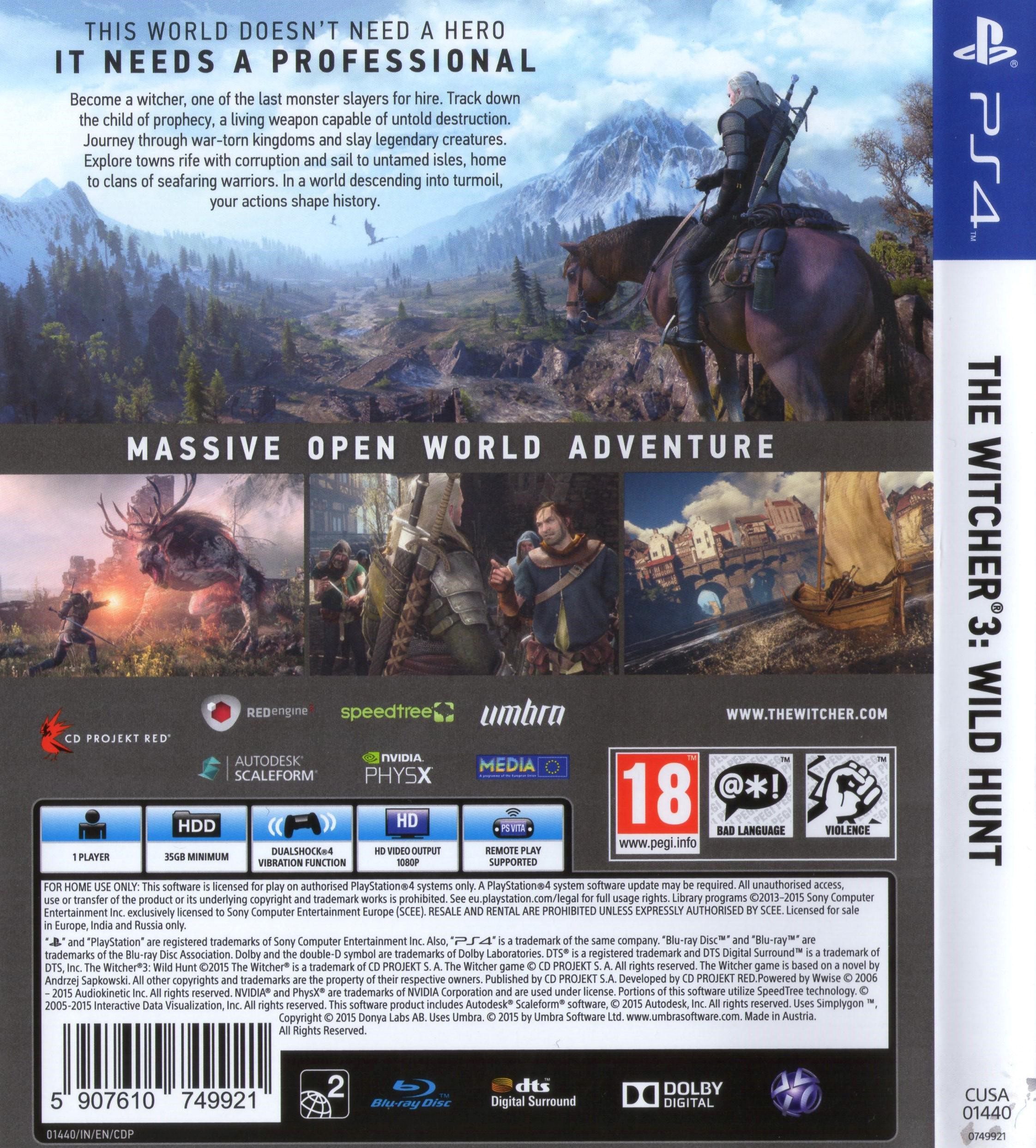 The Witcher 3 Wild Hunt PS4 Back