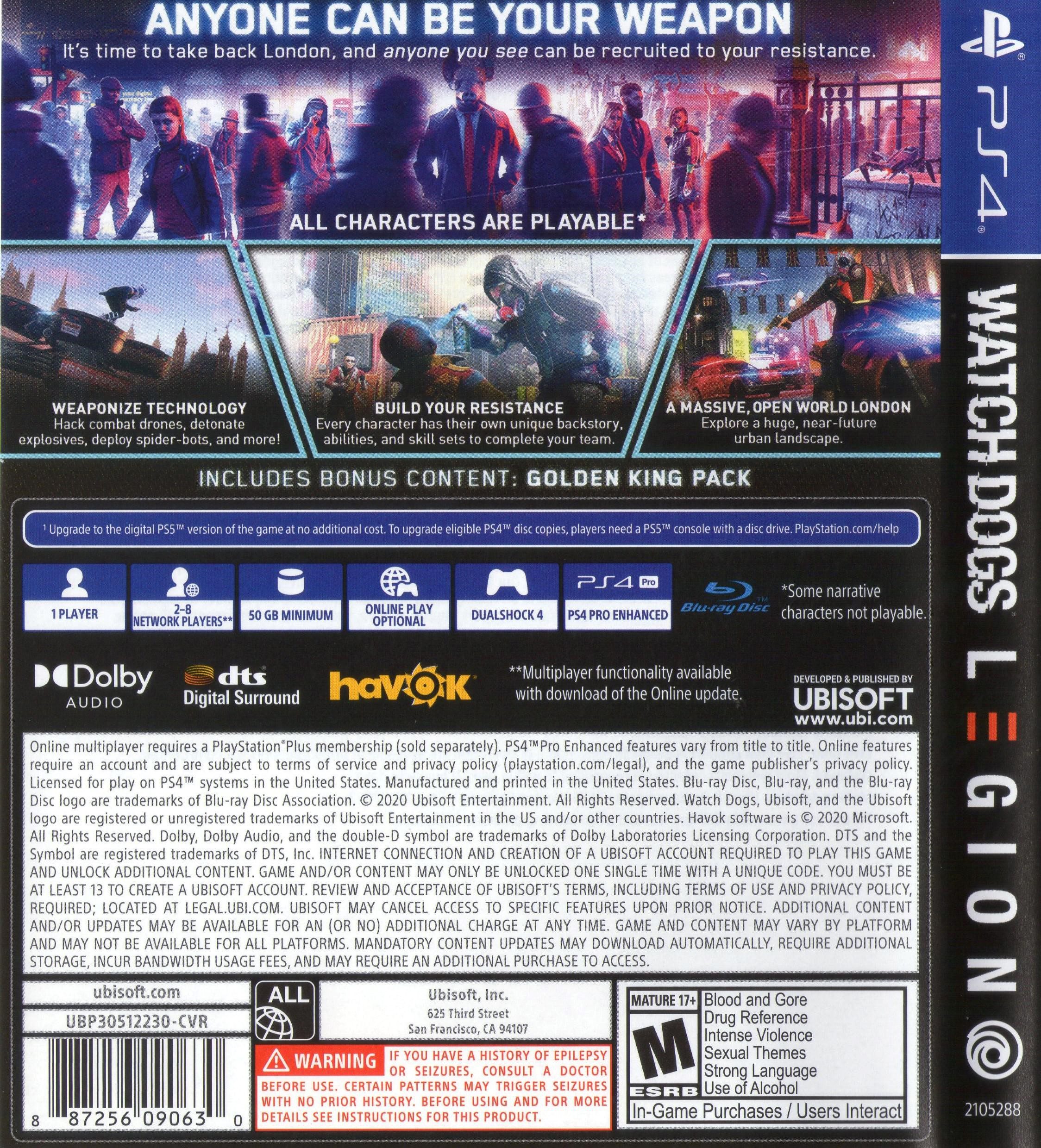 Watch Dogs: Legion Resistance Edition PS4 Back