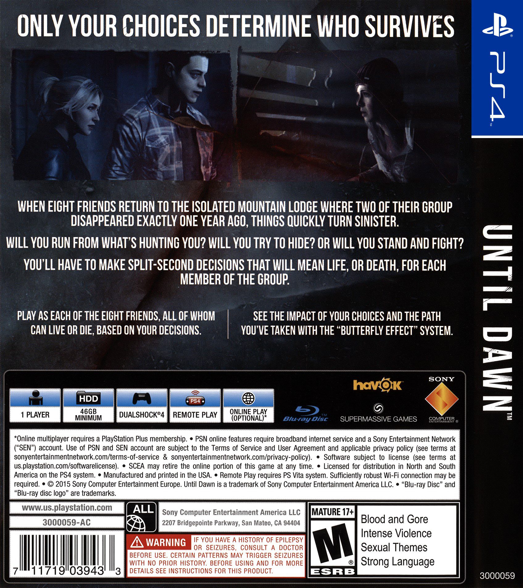 Until Dawn PS4 Disc