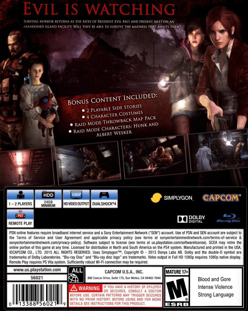 Resident Evil 2 Revelations PS4 back