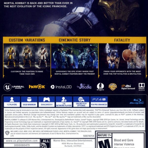Mortal Kombat 11 PS4 back