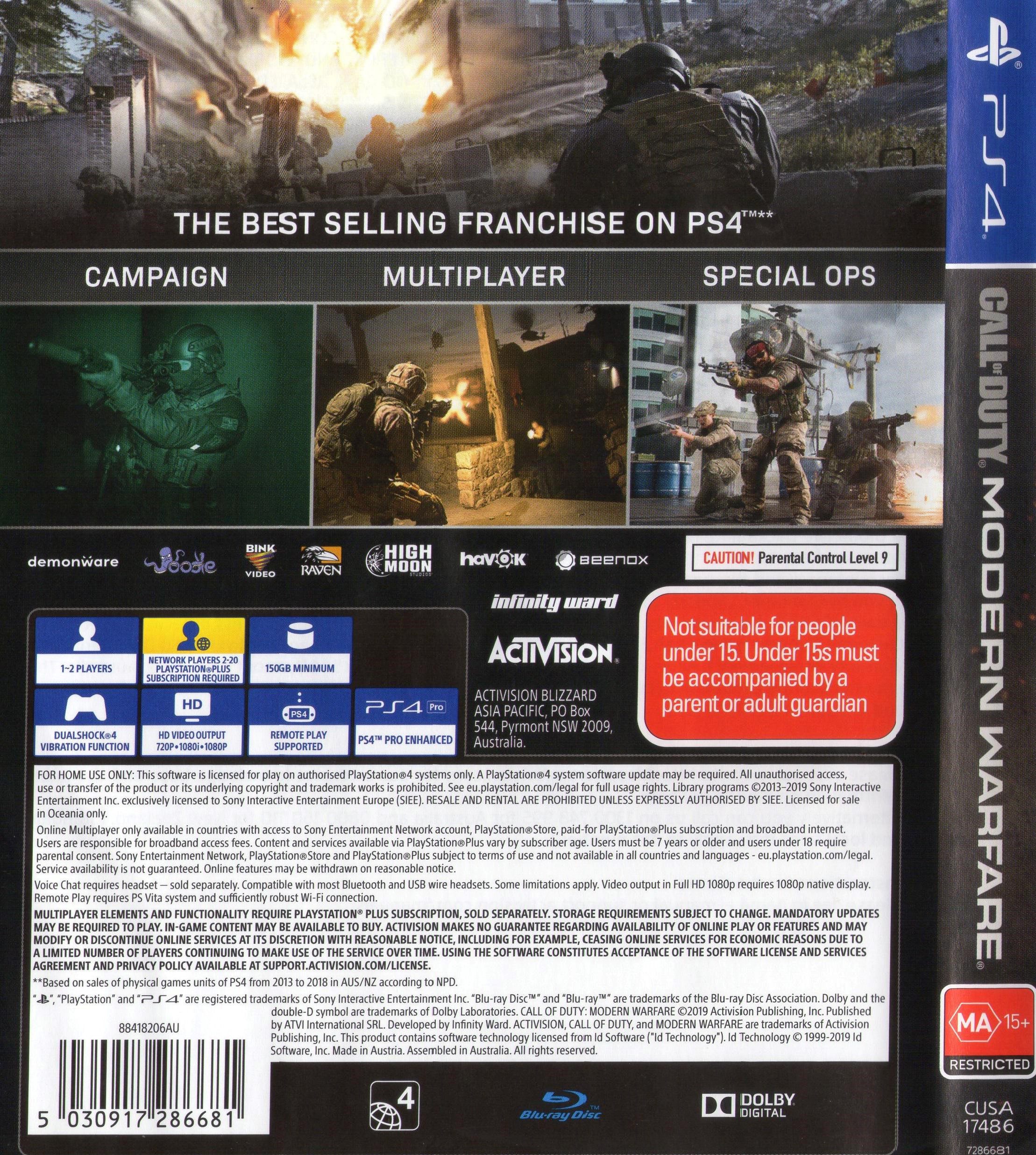 Call of Duty: Modern Warfare PS4 Back