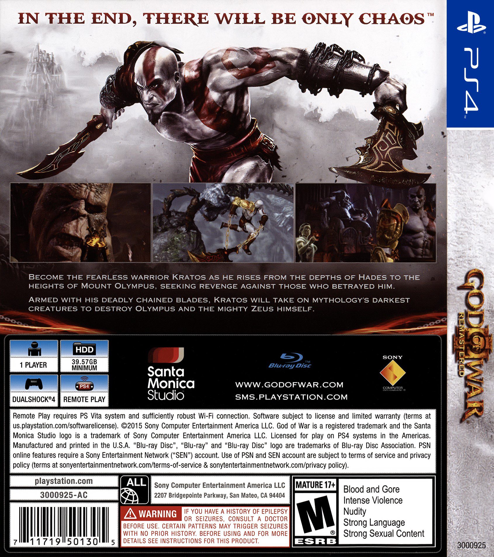 God of War Remastered PS4 back