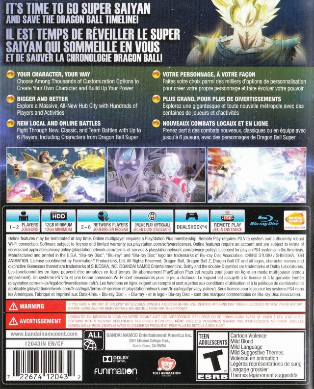 Dragon Ball: Xenoverse 2 PS4 Back