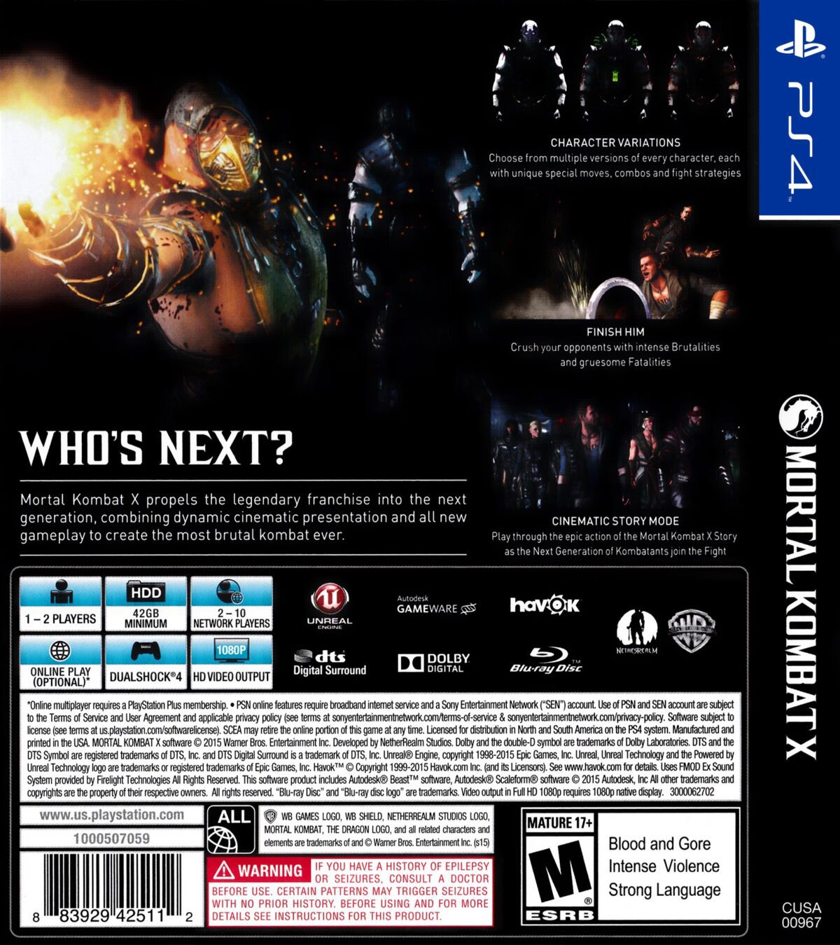 Mortal Kombat X PS4 Back