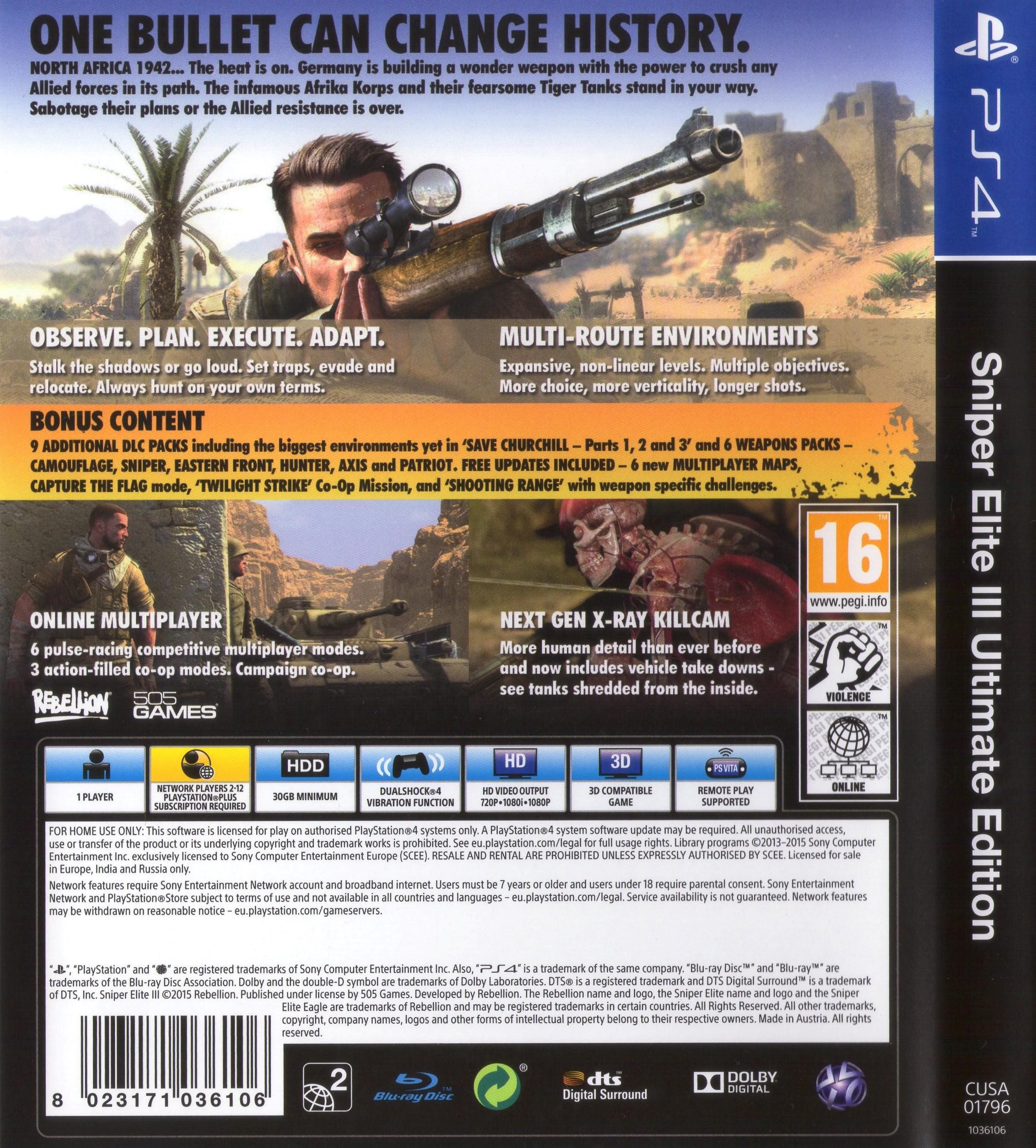 Sniper Elite 3 III Ultimate Edition PS4