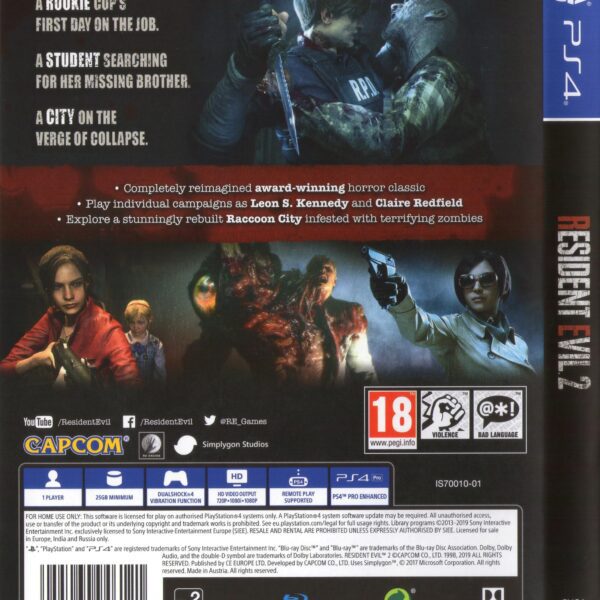 Resident Evil 2 PS4 Back