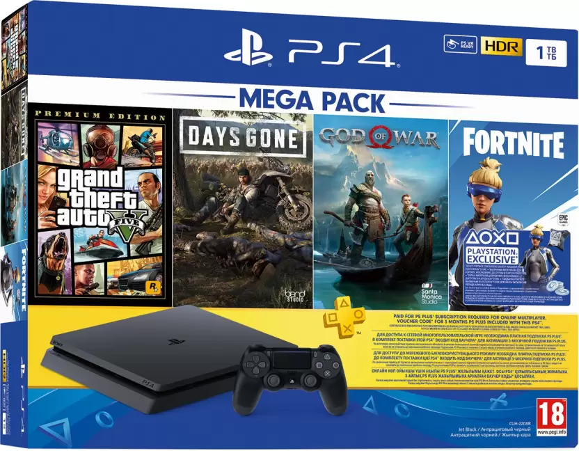 PS4 Slim 1Tb Console Mega Bundle-GTA V, Days Gone, God of War, Fortnite (New)