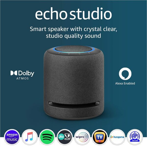 Echo Studio Best-sounding smart speaker ever - With Dolby Atmos, spatial audio processing technology, and Alexa Black (Pre-Owned)