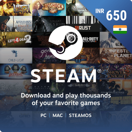 Steam Wallet Gift Card INR 650 (Digital Voucher Code 1Hr Delivery on E-Mail)