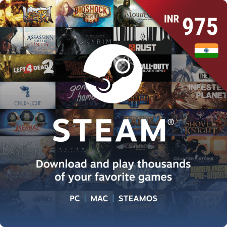 Steam Wallet Gift Card INR 975 (Digital Voucher Code 1Hr Delivery on E-Mail)
