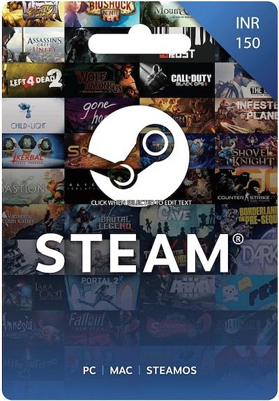 Steam Wallet Gift Card INR 150 (Digital Voucher Code 1Hr Delivery on E-Mail)