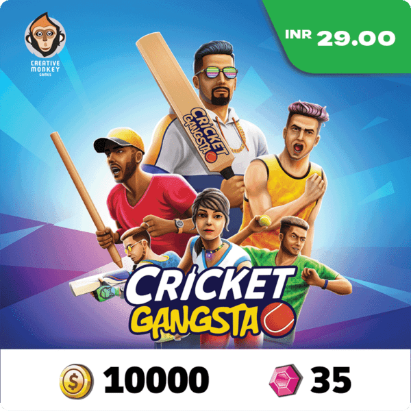 Cricket Gangsta Coin Pack 10000 + Gem Pack 35 IND Digital Voucher Code (1Hr Delivery on Email)