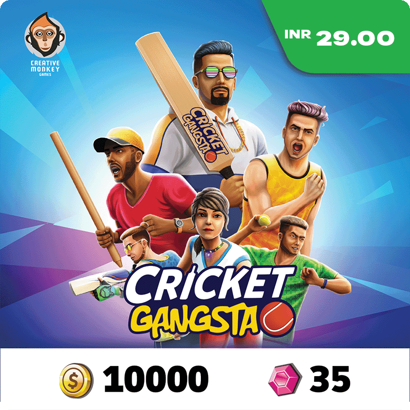 Cricket Gangsta Coin Pack 10000 + Gem Pack 35 IND Digital Voucher Code (1Hr Delivery on Email)