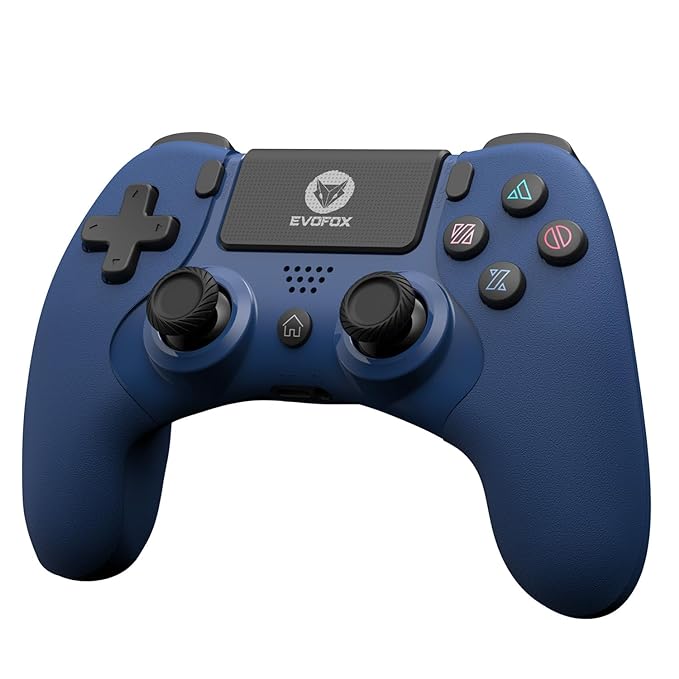 EvoFox Elite Play Wireless Controller for PS4, iPad & iPhones | Bluetooth 5 | Dual Vibration | 6 Axis Gyro Sensor | 10 Hours of Game Play | Touch Panel | Built in Speaker | 3.5 mm Headset Port (Blue) (Pre-Owned)