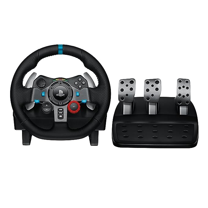 Logitech G29 Driving Force Racing Wheel and Floor Pedals Real Force Feedback Stainless Steel Paddle Shifters Leather Steering Wheel Cover for PS5 PS4 PC Mac-Black (pre-owned)