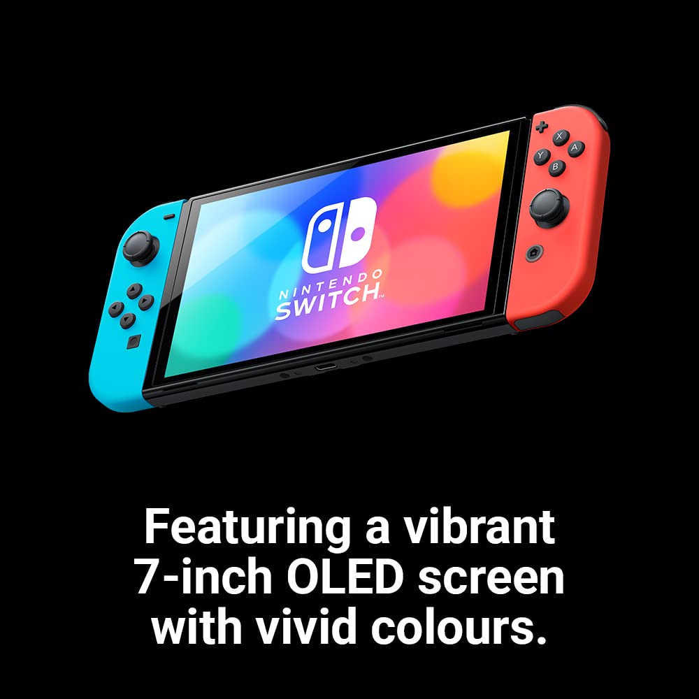 Nintendo Switch OLED Handheld Console with Neon Red & Blue Joy-Con