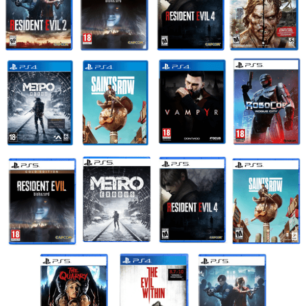 RESIDENT EVIL 2 , RESIDENT EVIL 7 Biohazard Gold Edition , Resident Evil 4 , The Quarry , The Evil Within  , Dead Island Definitive Edition  , Metro Exodus , Saints Row , Vampyr & RoboCop: Rogue City Official Digital PSN Account Access
