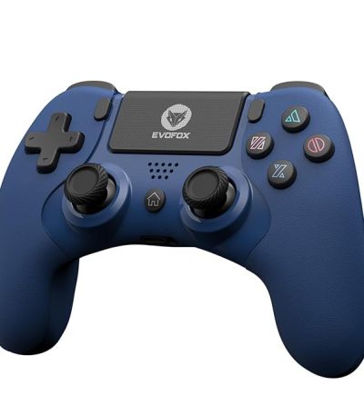 EvoFox Elite Play Wireless Controller for PS4, iPad & iPhones | Bluetooth 5 | Dual Vibration | 6 Axis Gyro Sensor | 10 Hours of Game Play | Touch Panel | Built in Speaker | 3.5 mm Headset Port (Blue) (Pre-Owned)