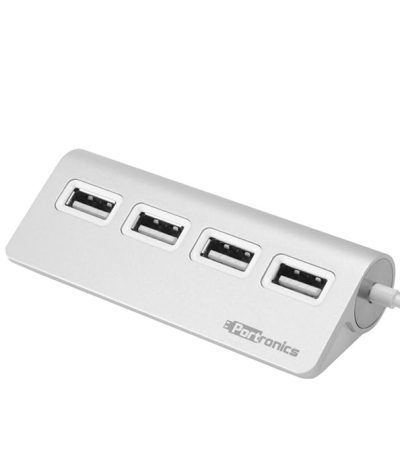 Portronics Mport 24 USB Hub (4-in-1), Multiport Adapter with Upto 480 Mbps High-Speed Data Transfer, 4 x USB 2.0 & Sturdy Aluminums Body Silver (New)