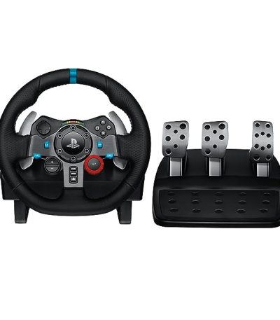 Logitech G29 Driving Force Racing Wheel and Floor Pedals Real Force Feedback Stainless Steel Paddle Shifters Leather Steering Wheel Cover for PS5 PS4 PC Mac-Black (pre-owned)